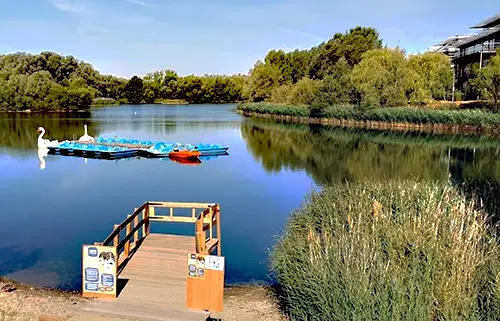 View of Bedfont Lakes country park in Ashford, Surrey