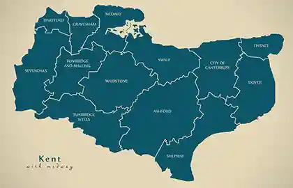 Graphic map of the County of Kent in the UK
